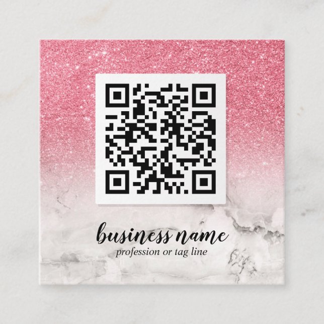 Rosa Glitzer Ombre Cursive QR CODE Sozialsymbol Quadratische Visitenkarte (Vorderseite)
