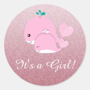 Rosa Glitzer ombre Es ist ein Girl-Baby-Aufkleber Runder Aufkleber
