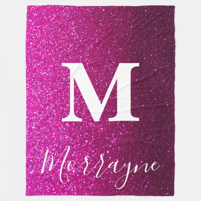 Rosa Glitzer Ombre Princess Queen Sparkle Monogram Fleecedecke (Vorderseite)