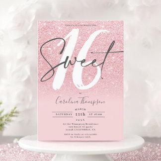 Rosa Glitzer ombre Schriftart errötet Foto Sweet 1 Einladung