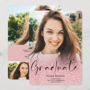 Rosa Glitzer ombre script 4 Fotos Abschluss Ankündigung