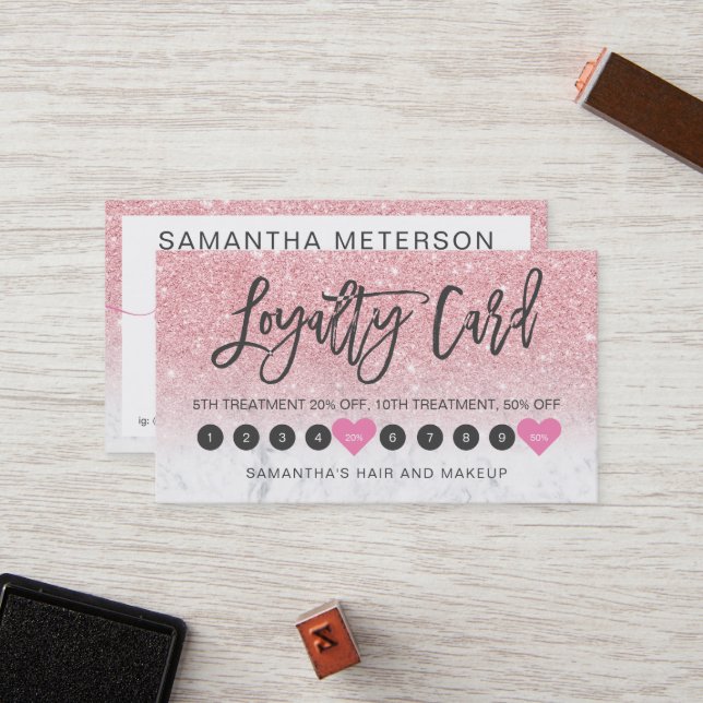 Rosa Glitzer ombre script makeup marble 10 Treuekarte (Vorderseite/Rückseite Beispiel)