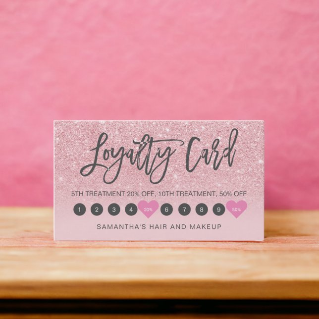 Rosa Glitzer ombre Skript Make Girly 10 Treuekarte (Pink glitter ombre script makeup girly 10 loyalty card)