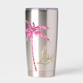 Rosa Glitzer Palm Tree Gold Liebe Thermobecher