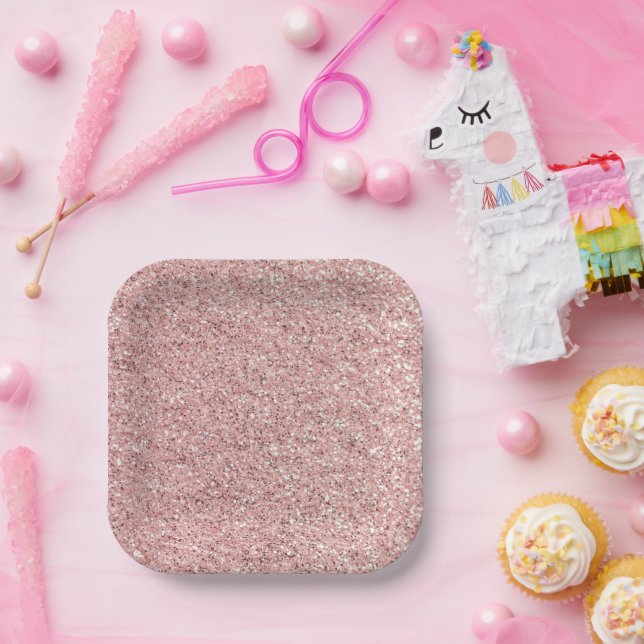 Rosa Glitzer Pappteller (Party)