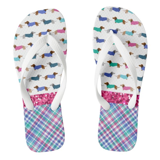 Rosa Glitzer Pastel Dackel Flip Flops (Fußbett)