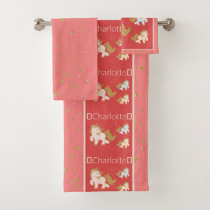 Rosa Glitzer Ponies mit dem Namen Little Girl Bad Badhandtuch Set