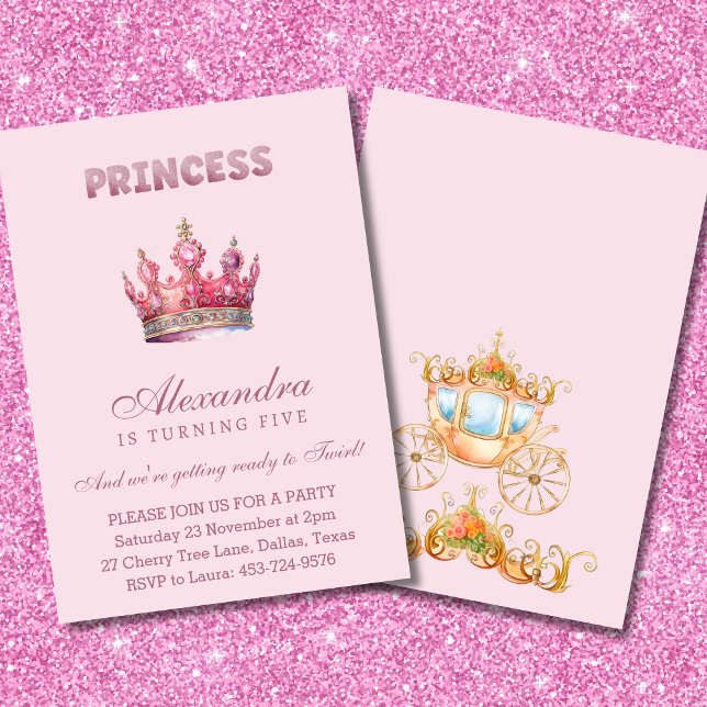 Rosa Glitzer Princess Crown Fairytale Geburtstag Einladung (Von Creator hochgeladen)