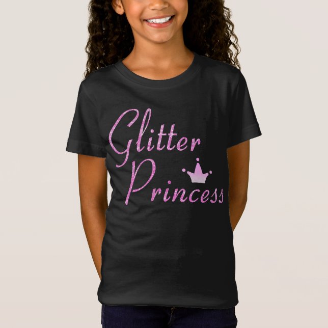 Rosa Glitzer Princess Crown Glitzer Glitzern T-Shirt (Vorderseite)