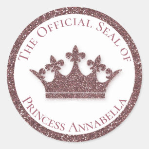 Rosa Glitzer Princess Crown Individuelle Name Runder Aufkleber