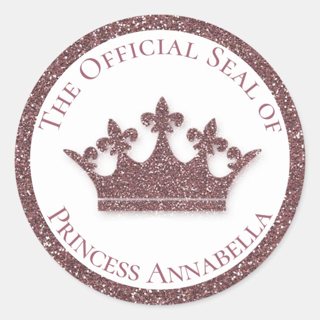 Rosa Glitzer Princess Crown Individuelle Name Runder Aufkleber (Vorderseite)