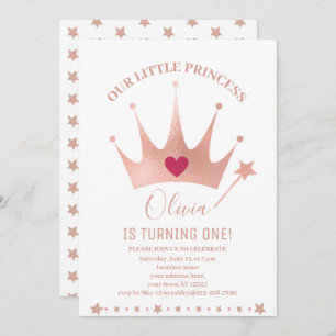 Rosa Glitzer Princess Crown Watercolor Geburtstag Einladung