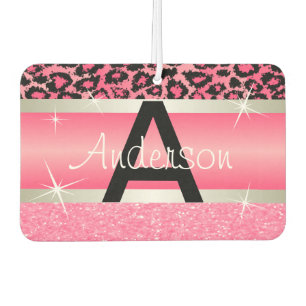 Rosa Glitzer Print & Leopard Tier   Personalisiere Autolufterfrischer