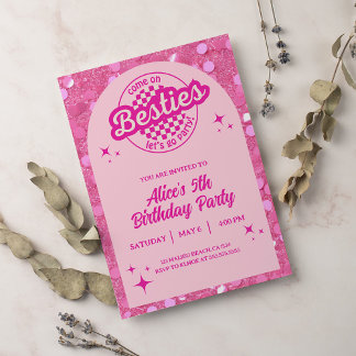 Rosa Glitzer Puppe Thema Geburtstag Einladung