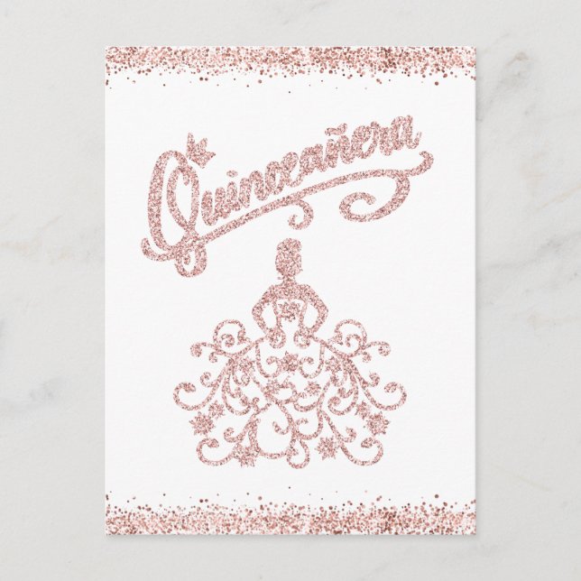 Rosa Glitzer Quinceañera 15 Einladung zur Kronen (Vorderseite)