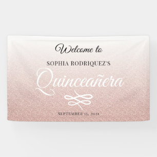 Rosa Glitzer Quinceañera 15. Geburtstag Willkommen Banner