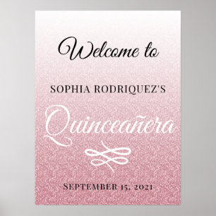 Rosa Glitzer Quinceañera 15. Geburtstag Willkommen Poster