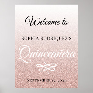 Rosa Glitzer Quinceañera 15. Geburtstag Willkommen Poster