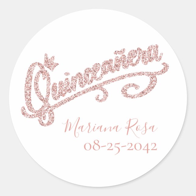 Rosa Glitzer Quinceanera Kronenaufkleber Runder Aufkleber (Vorderseite)