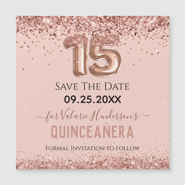Rosa Glitzer Quinceanera Magnetkarte (Vorderseite)