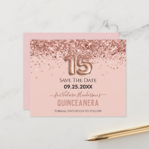 Rosa Glitzer Quinceanera Save the Date