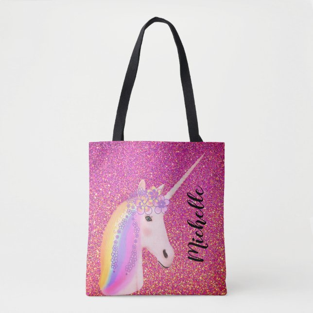 Rosa Glitzer Regenbogen Einhorn Personalisierte Gi (Vorderseite)