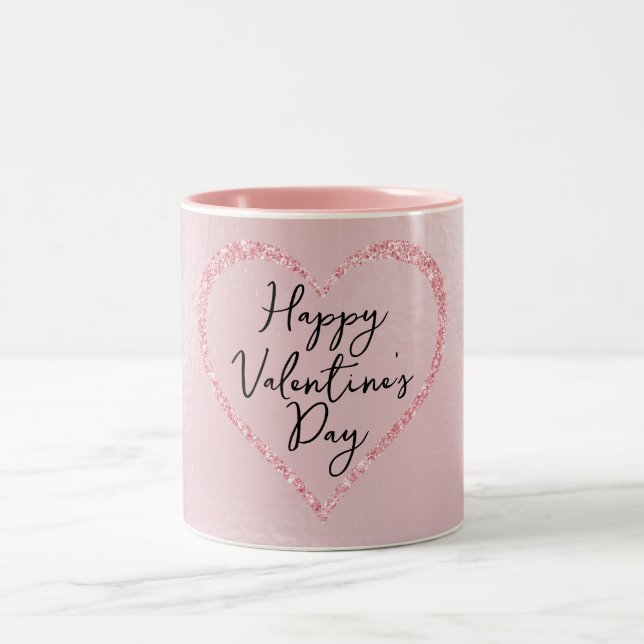 Rosa Glitzer Romantischer Valentinstag Zweifarbige Tasse (Mittel)