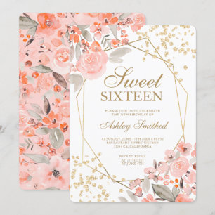 Rosa Glitzer Rosa Blütenfarbe Süß 16 Einladung