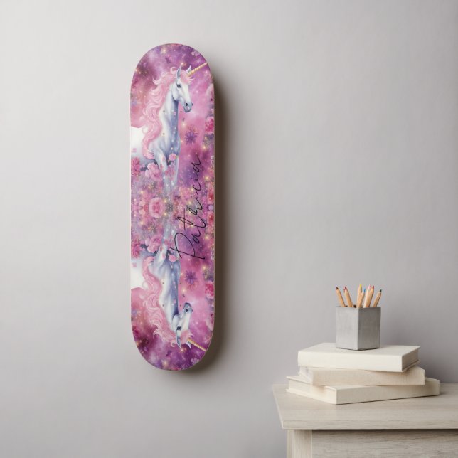 Rosa Glitzer Rosa Blütenfarben Einhorn Regenbogenf Skateboard (Wandkunst)