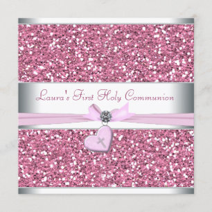 Rosa Glitzer Rosa Kreuz Erste Kommune Einladung