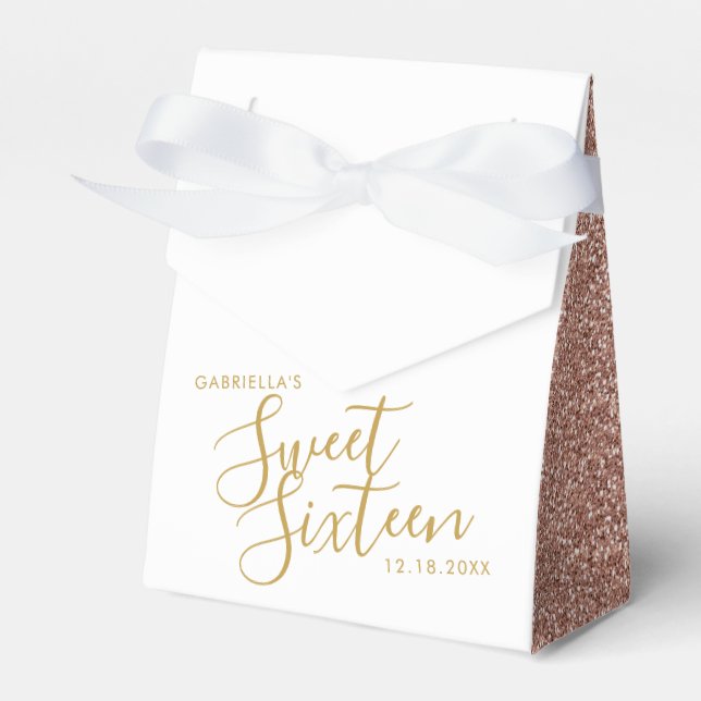 Rosa Glitzer Rose Gold Minimalistisch Sweet 16 Cus Geschenkschachtel (Vorderseite)
