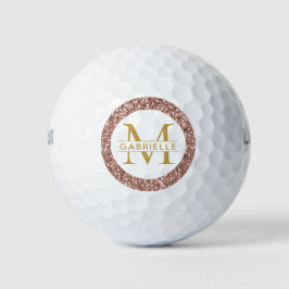 Rosa Glitzer Rose Gold Monogramm und Name Golfball