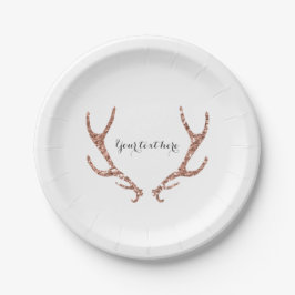 Rosa Glitzer Rustikale Antler Woodsy Glam Chic Par Pappteller