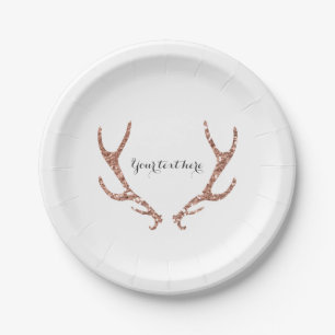 Rosa Glitzer Rustikale Antler Woodsy Glam Chic Par Pappteller