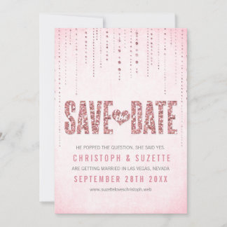 Rosa Glitzer Save the Date aussehen