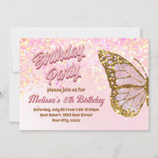 Rosa Glitzer Schmetterling Geburtstag Einladung