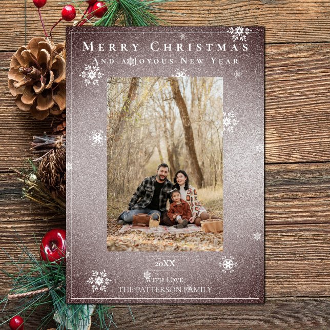 Rosa Glitzer Schneeflocken Weihnachten Fotokarte (Pink Glitter Snowflakes Holiday Photo Card)