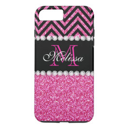 Rosa Glitzer Schwarz Zickzack Monogram Girl Case-Mate iPhone Hülle