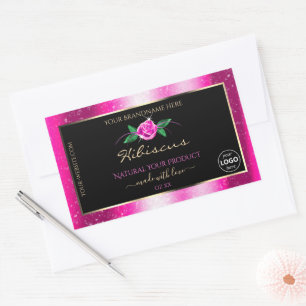 Rosa Glitzer Schwarze Produktkennzeichnungen Blume Rechteckiger Aufkleber