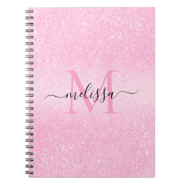 Rosa Glitzer Script Name Monogram Notizblock