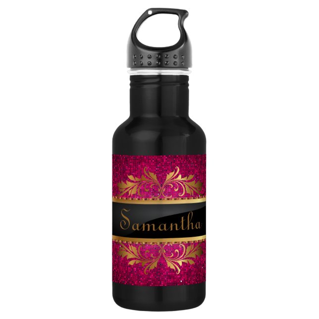 Rosa Glitzer Sequin Disco 32. oz. Trinkflasche (Vorderseite)