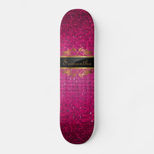 Rosa Glitzer Sequin Disco Glitz Comp Skateboard (Vorderseite)