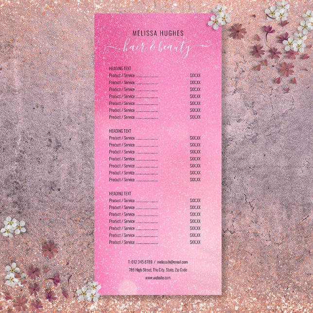 Rosa Glitzer Shimmer Salon Service Menü (Pink Glitter Shimmer Salon Service Menu)