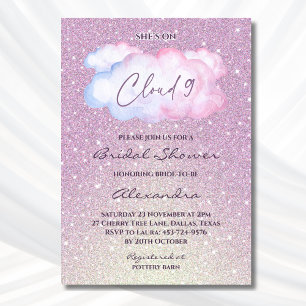 Rosa Glitzer Sie ist auf Cloud 9 Brautparty Einladung