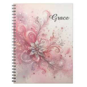 Rosa Glitzer Silber Glitter Blumen Personalisiert  Notizblock