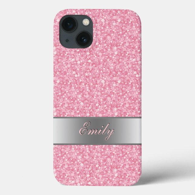 Rosa Glitzer Silver Gradient Accent Monogram Case-Mate iPhone Hülle (Rückseite)