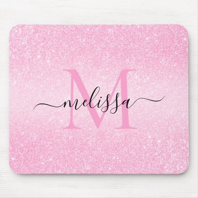 Rosa Glitzer Skriptname Monogram Mouse Pad Mousepad (Vorne)