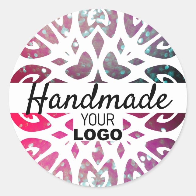 Rosa Glitzer Snowflake Ornament Handmade Logo Runder Aufkleber (Vorderseite)