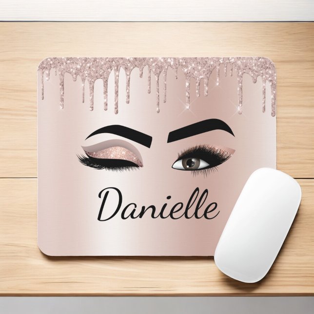 Rosa Glitzer Sparkeil Eyelashes Monogramm Name Mousepad (Von Creator hochgeladen)