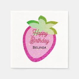 Rosa Glitzer Sparkling Y2K Strawberry Birthday Serviette